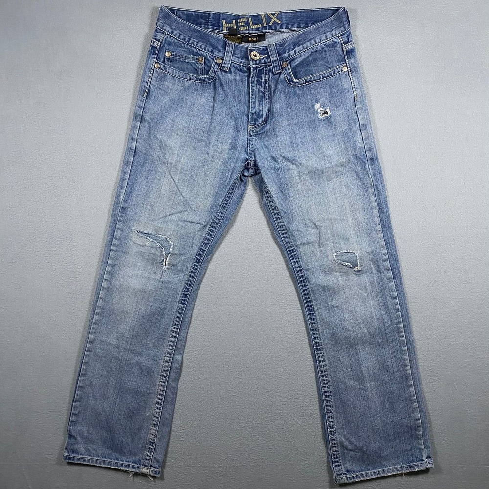 Y2K Helix Bootcut Jeans Mens 32x30 Blue Distressed Studded Denim Pants